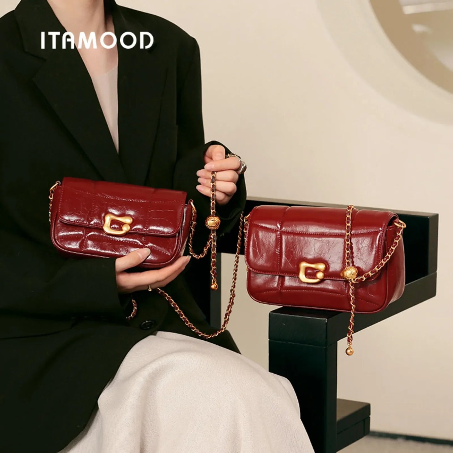 Genuine Leather Crossbody Bag | Luxury Brand Shoulder Bag with Chain Strap & Unique Design Quilted Handbag