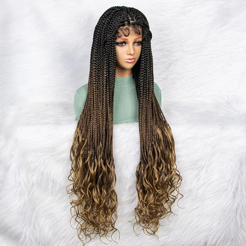 Gradient Water Wave Knotless Box Braids Wig | 9x6 Lace Front | Baby Hair