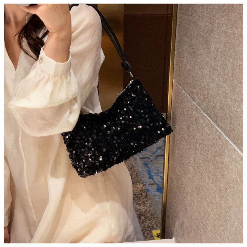 Women's New Korean Style Sequin Handbag | Popular Bling Shoulder & Underarm Bag (Wedding Banquet Wallet & Glitter Crossbody)
