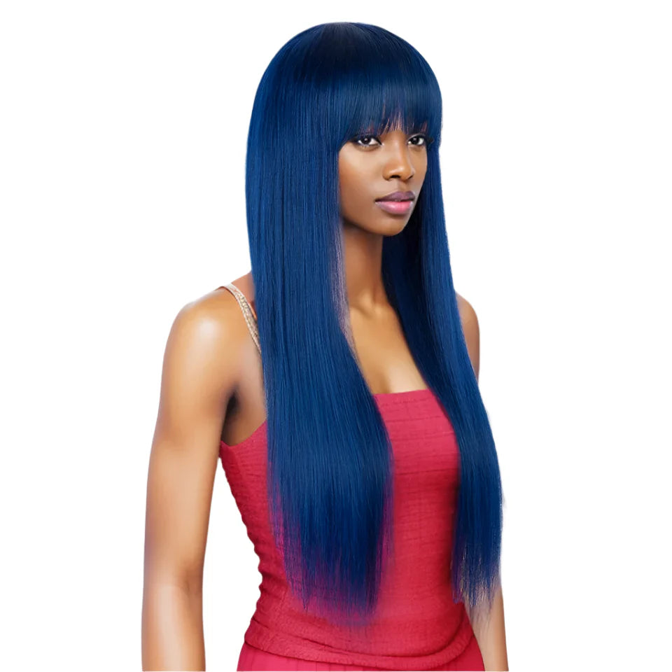 Ginger Orange Straight Human Hair Wig with Bangs | Full Machine Made Peruvian Remy Hair (Wear & Go)