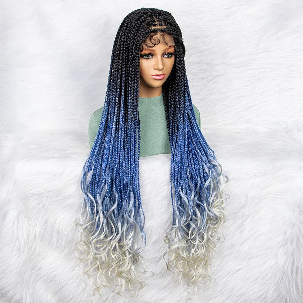 Gradient Water Wave Knotless Box Braids Wig | 9x6 Lace Front | Baby Hair