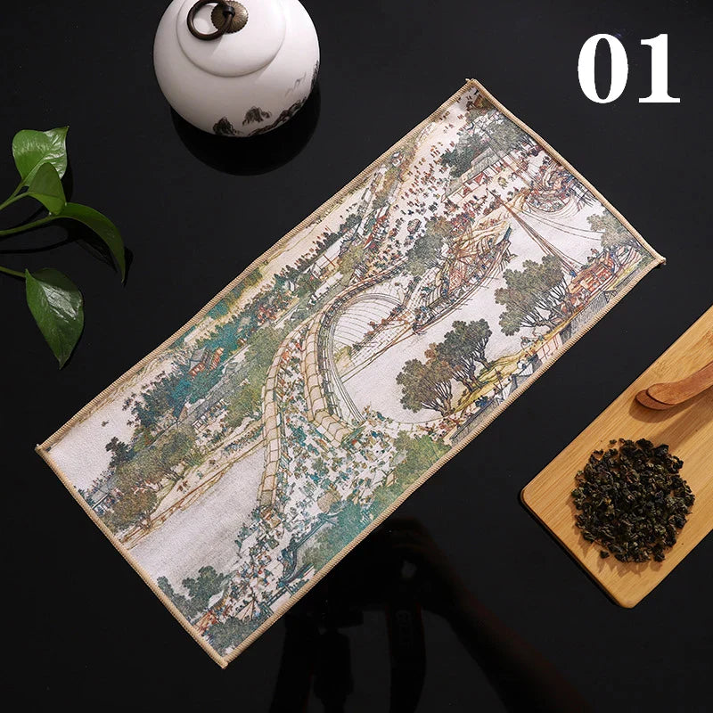 1pc Chinese Painted Thick Tea Towel Super Absorbent Table Mats Suede Professional Rag Tea Mat Napkin High-end Tea Accessories