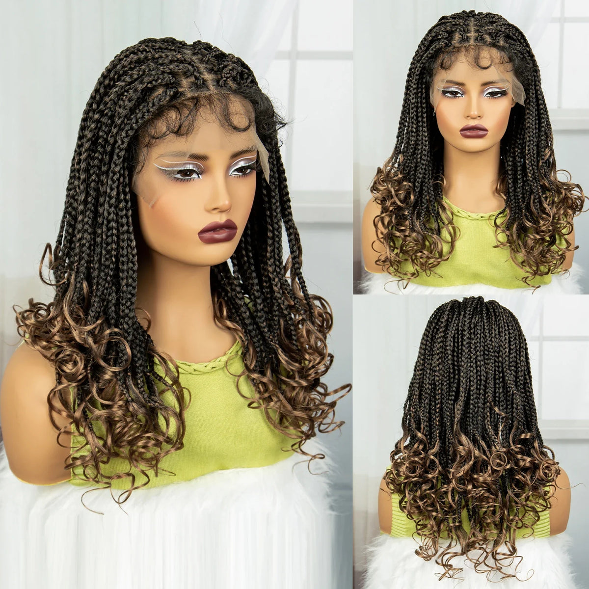 9x6 Lace Front Knotless Braids Wig with Curly Ends | Blended Box Braids