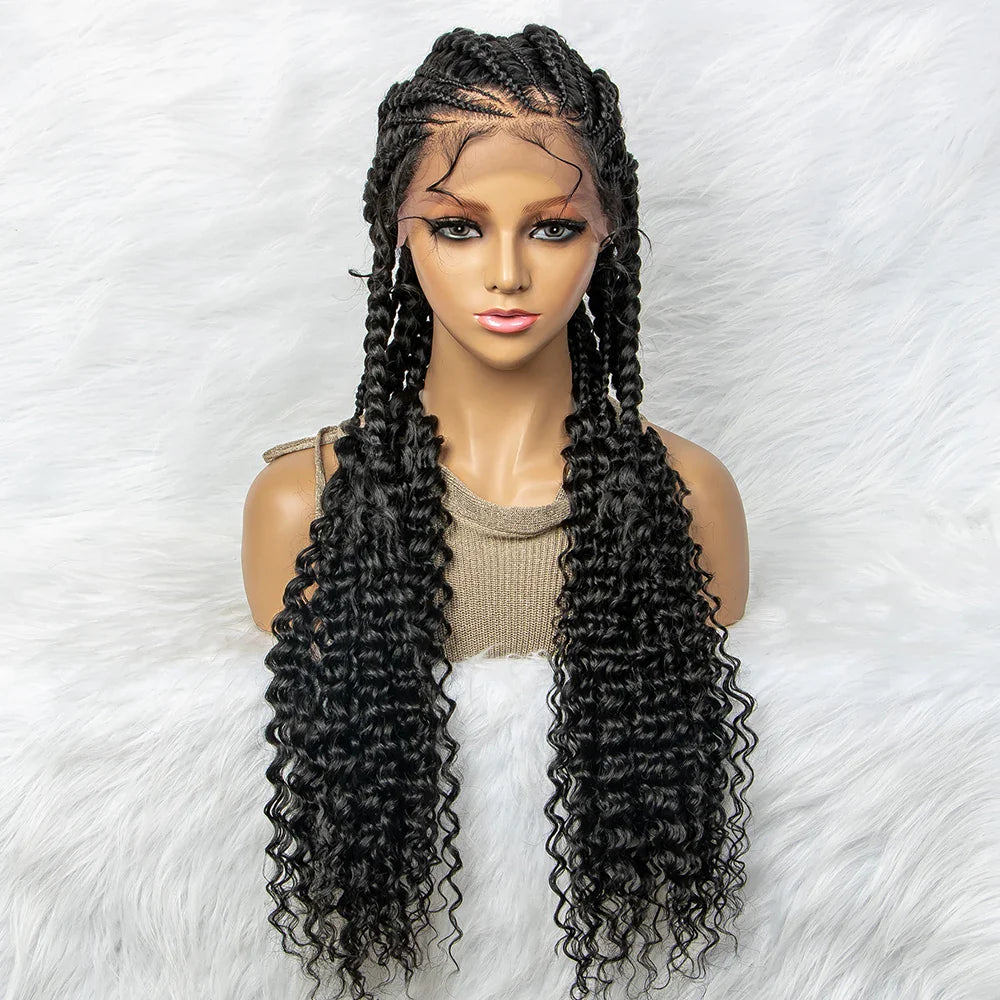 Water Wave Braided Lace Front Wig with Baby Hair | Soft Synthetic African Braids