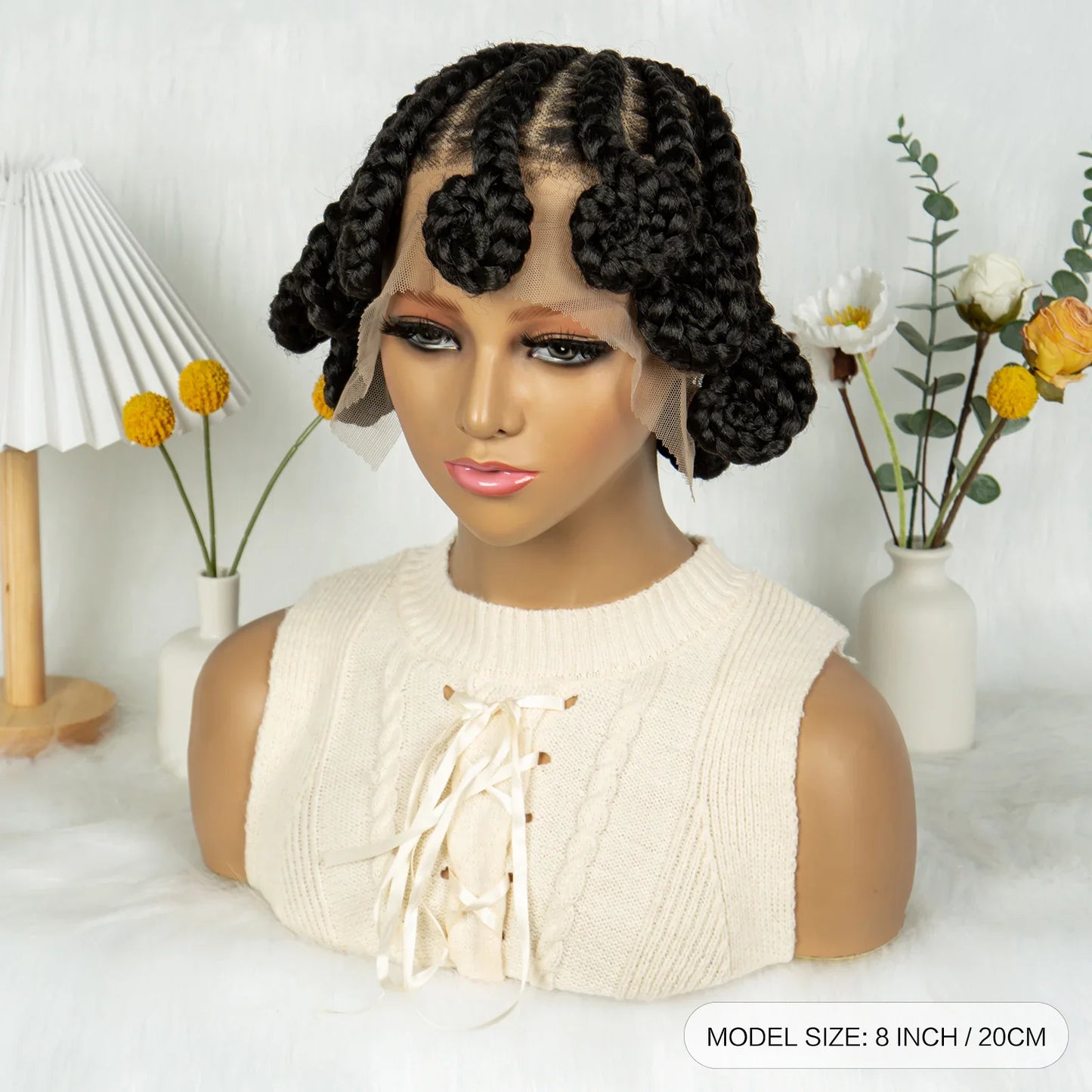Short Bantu Knot Braided Wig | Full Lace | Synthetic Hair | Baby Hairs | Transparent Lace | Cute Braids Wig for Women