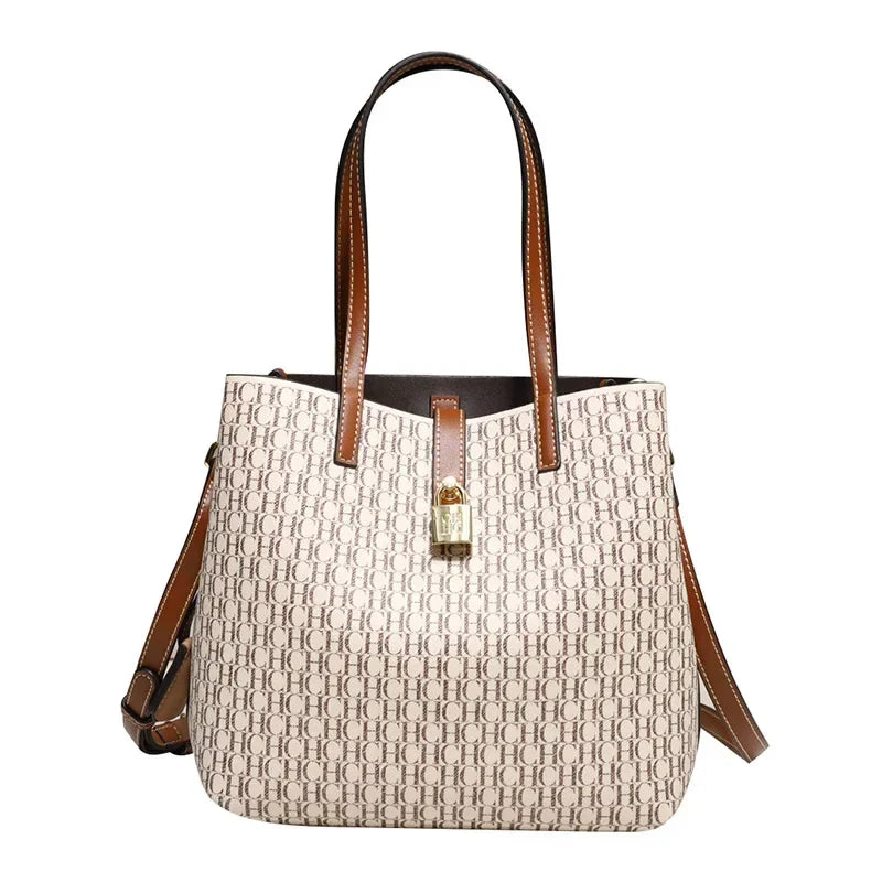 Premium Versatile Leather Crossbody Bag | Ladies Large Capacity Daily Commuter Tote Bag (Letter Print Design, Fashion Casual)