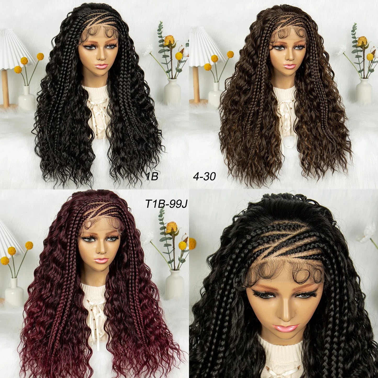 Burgundy Cornrow Stitch Curly Braids Wig | 13x4 Lace Front | Baby Hair | KIMA