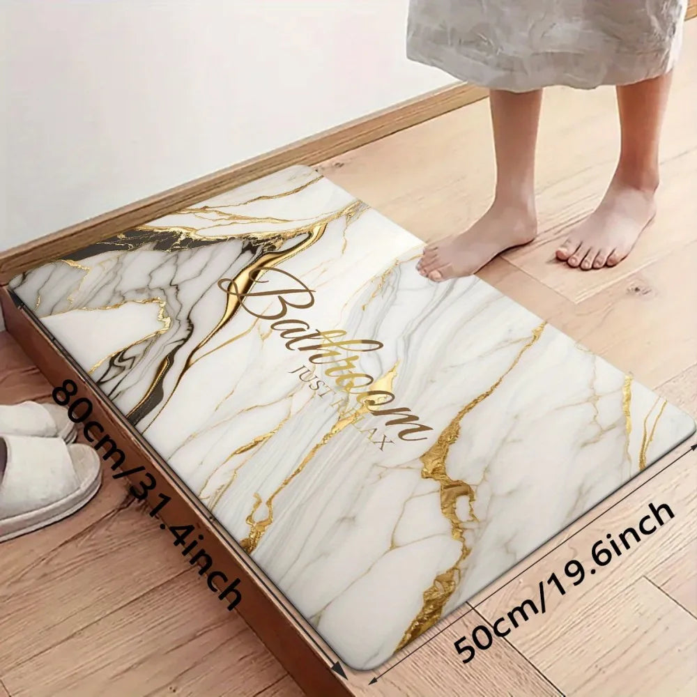 VIKAMA White Sand Gold Marble Pattern Bathroom Mat, Non-Slip Bath Mat for Bathrooms, Showers, and Kitchen Door Mats