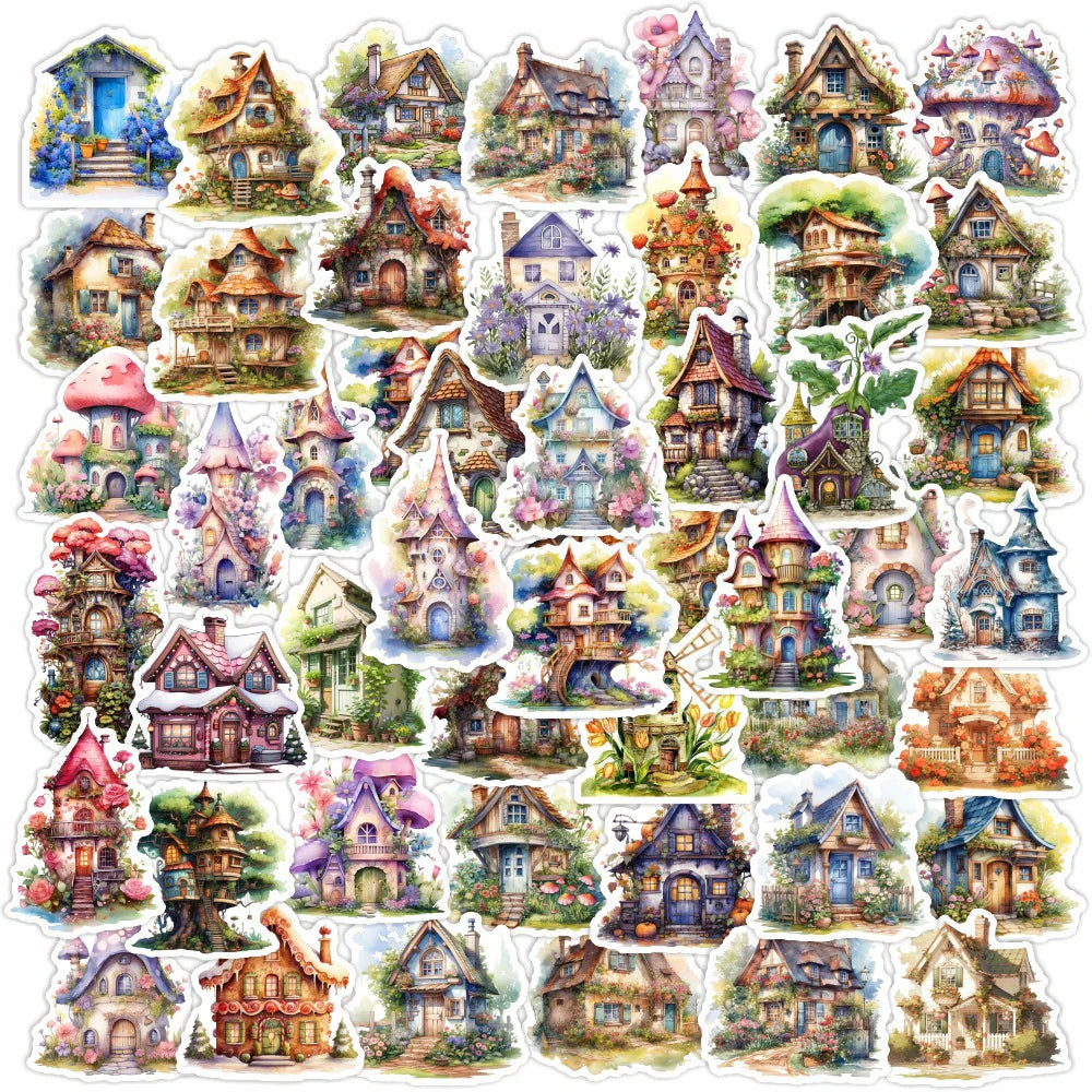 10/30/50pcs Retro Cute Flower House Aesthetic Stickers Kawaii Decals DIY Notebook Laptop Suitcase Phone Funny Decoration Sticker