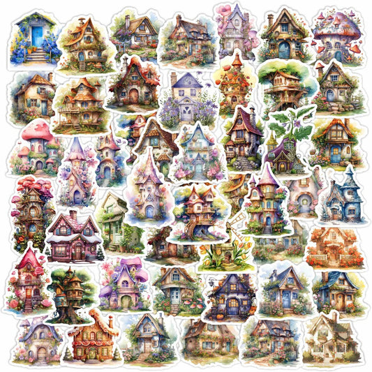 10/30/50pcs Retro Cute Flower House Aesthetic Stickers Kawaii Decals DIY Notebook Laptop Suitcase Phone Funny Decoration Sticker