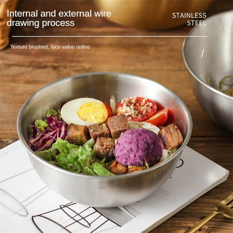 Stainless Steel Gold And Silver Salad Bowl Rice Noodles Lamian Noodles Bowl Kitchen Tableware Food Container
