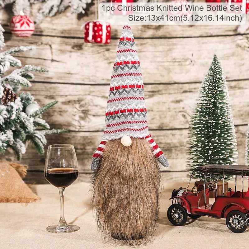 Merry Christmas Decoration for Home 2024 Santa Claus Wine Bottle Cover Snowman Stocking Gift Holders Xmas Navidad Decor New Year
