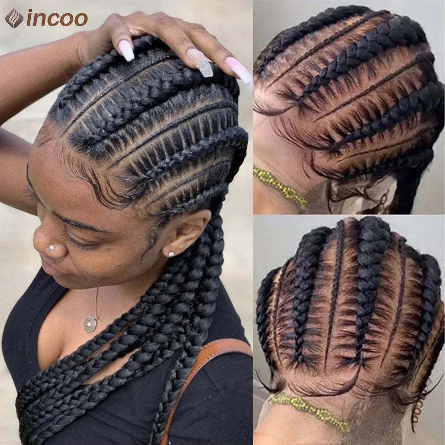 Synthetic Full Lace Cornrow Braided Wigs 36'' Lace Front Wig Jumbo Braids Wig For Black Afro Women Goddess Twists Box Braids Wig