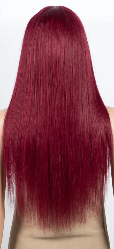 Dirty Pink Straight Human Hair Wig with Bangs | Full Machine Made Brazilian Remy for Women (Wear & Go)