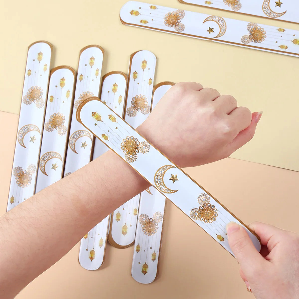 EID Mubarak Wrist Strap Clap Ring Slap Bracelets Ramadan Decoration For Home 2025 Kareem Islamic Muslim Party Eid Al Adha Gifts