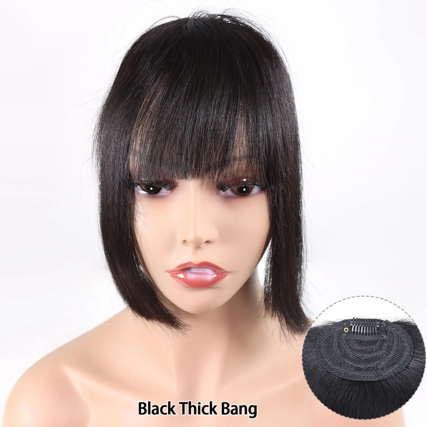 Wispy Clip In Bangs | Human Hair Fringe | Black & Brown Blunt Bangs
