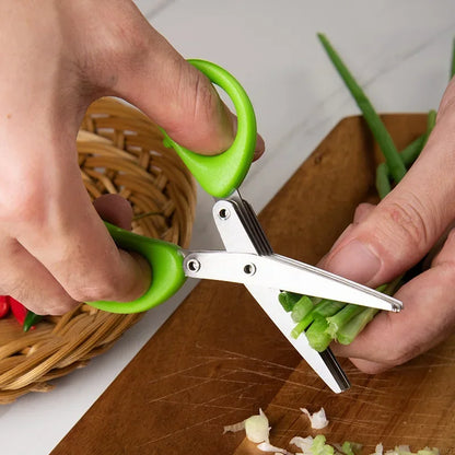 Multi-functional Stainless Steel 3/5 Layer Kitchen Scissors Pepper Shredded Chopped Scallion Cutter Laver Cut Cooking Tool