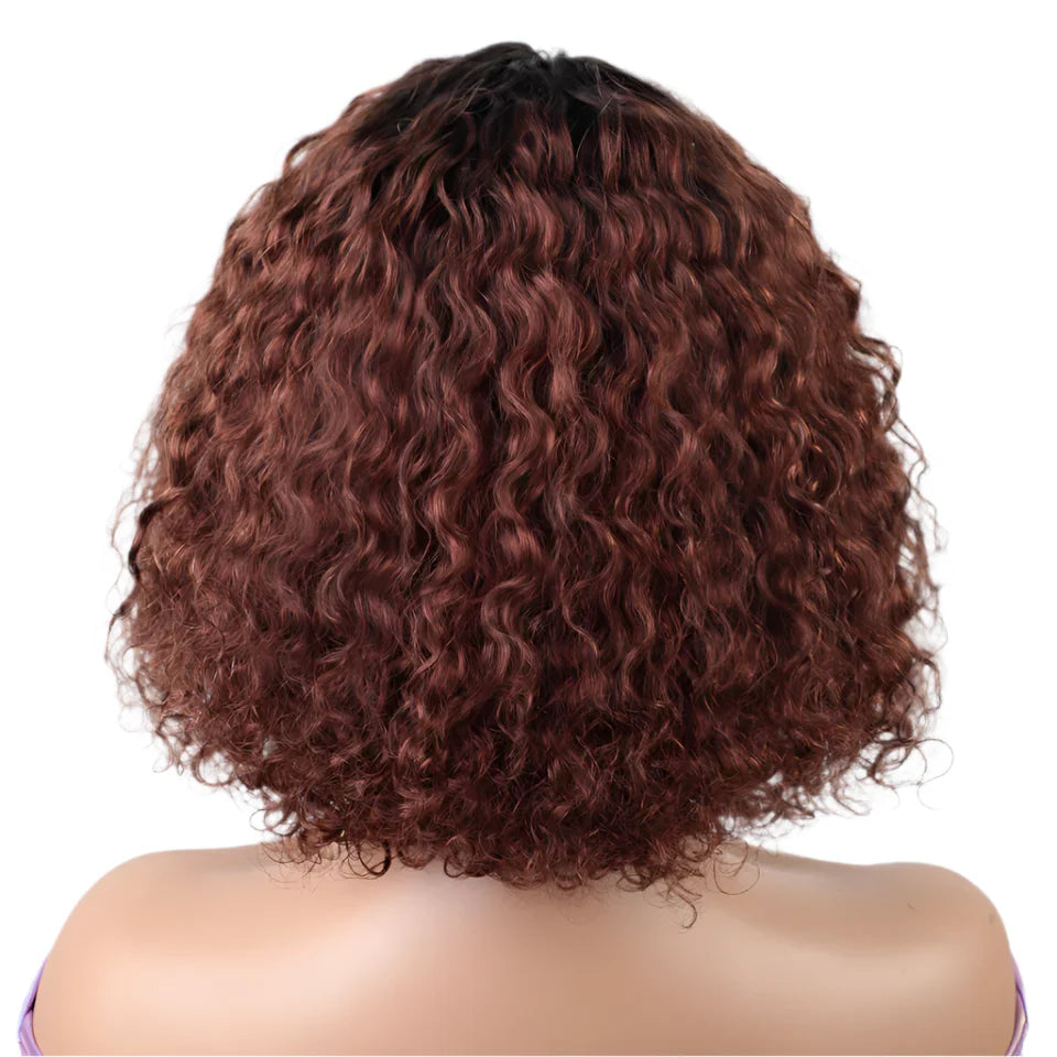 Rebecca Ombre Brown Curly Wig with Bangs | Loose Deep Wavy Brazilian Remy Human Hair