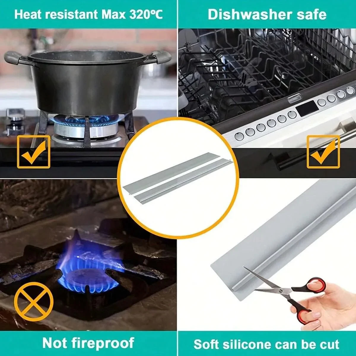 Silicone Gap Filler Strip, Kitchen Gas Stove Sealing Strip, Anti-Oil & Stain Kitchen Strip, Silicone Sealing Insert Strip