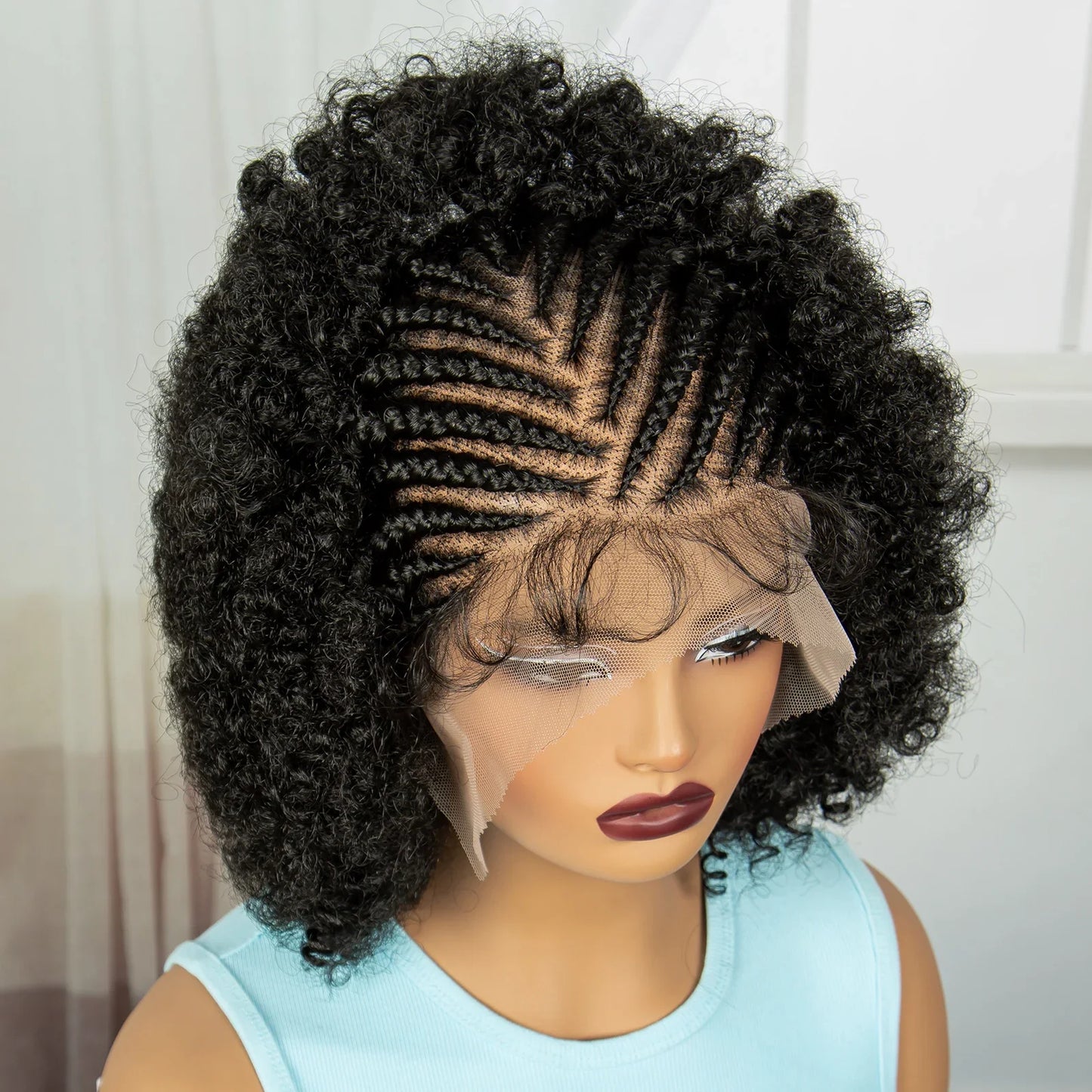 Afro Kinky Curly Braids Wig | Full Lace | Cornrow Accents | Baby Hair