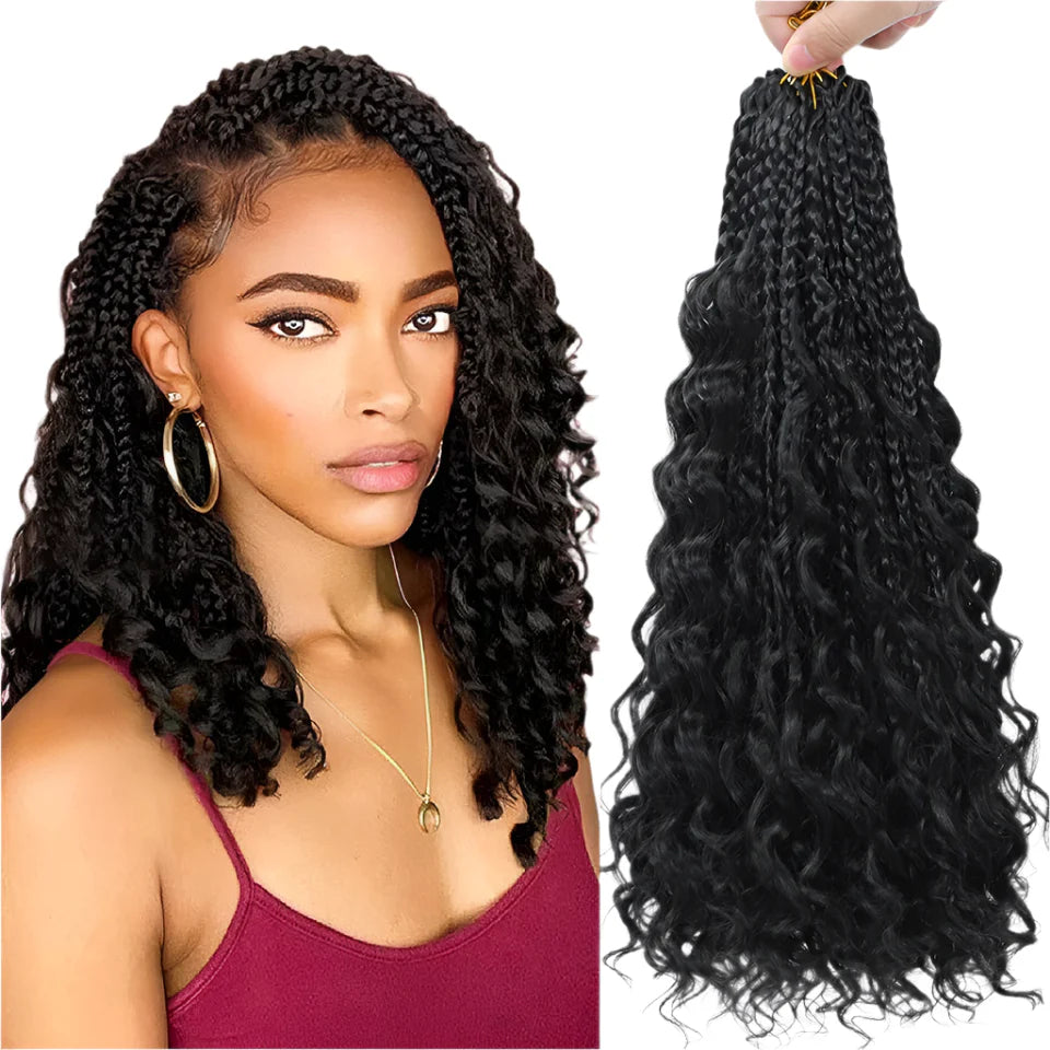 Ombre Goddess Box Braids Crochet Hair with Curly Ends | 14 Inch | 1-6 Packs