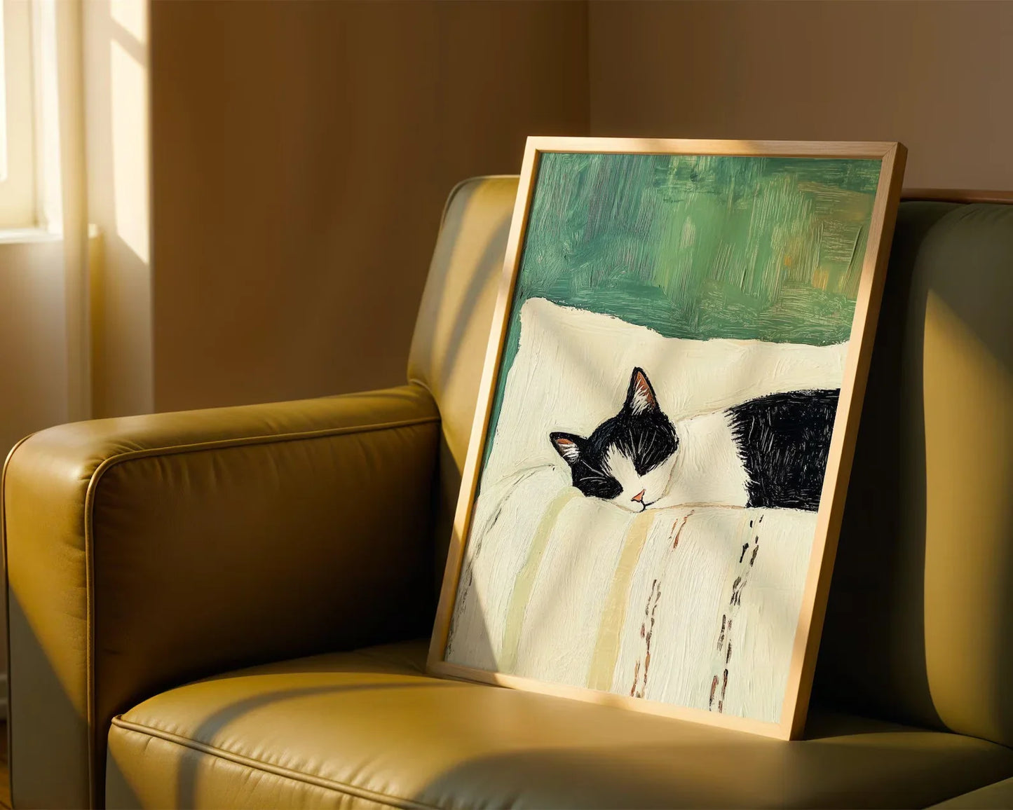 Sleeping Tuxedo Cat Wall Art Print: Black and White Cat Painting, Unframed Cat Poster gift decoration