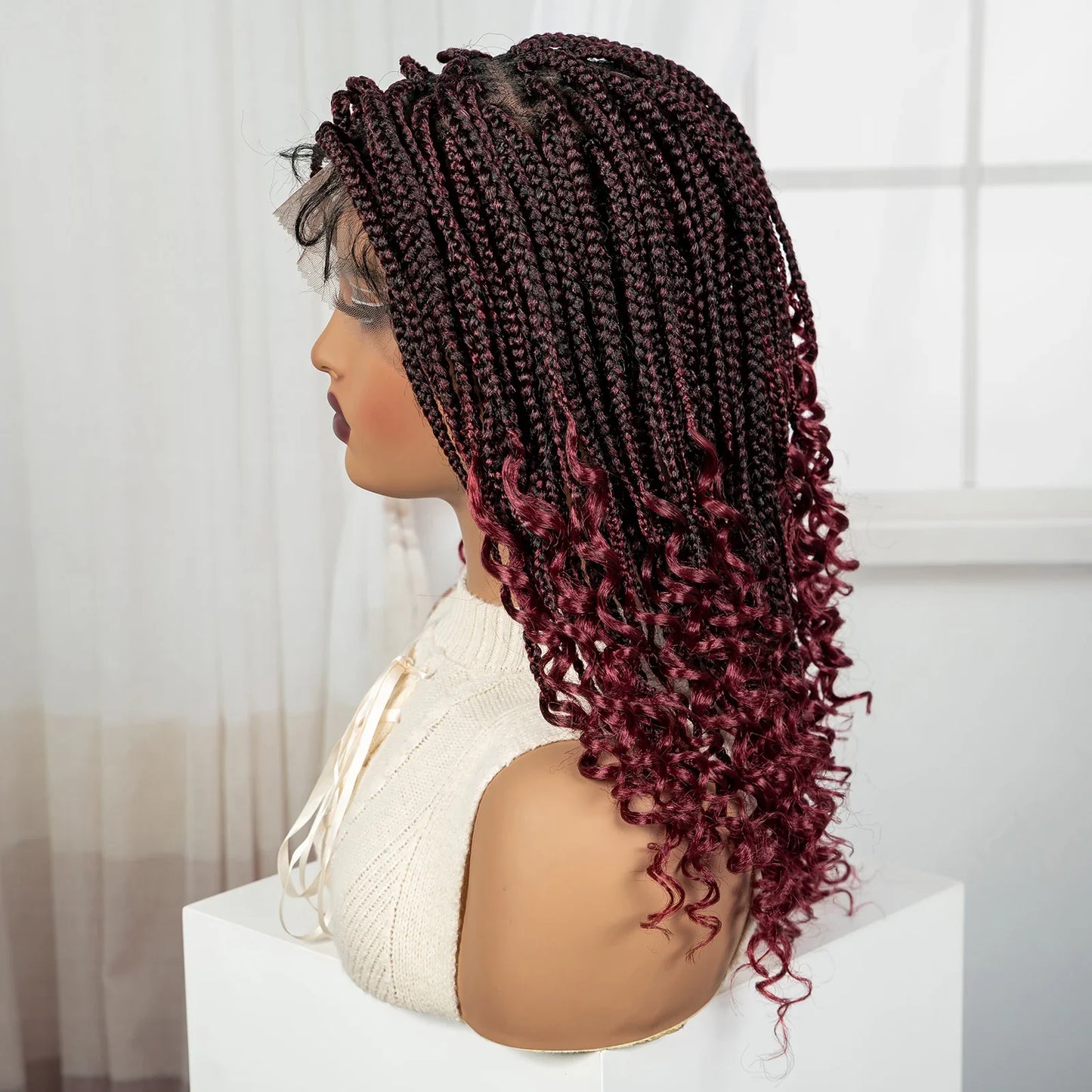 Knotless Box Boho Braided Wig with Curly Ends | Short Bob Style | Full Lace Synthetic Wig for Black Women