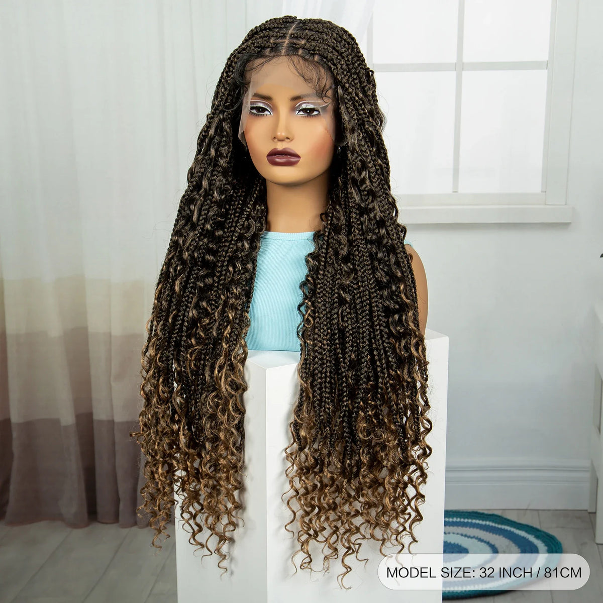 Ombre Knotless Braids Wig | Curly Ends | Full Lace | Baby Hair | Handmade