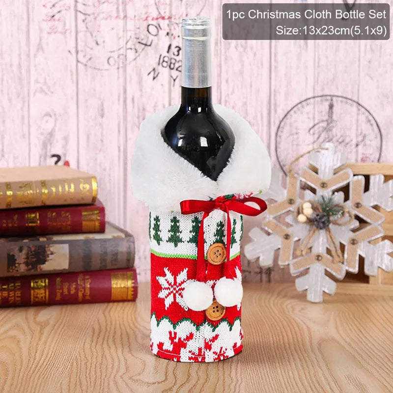 Merry Christmas Decoration for Home 2024 Santa Claus Wine Bottle Cover Snowman Stocking Gift Holders Xmas Navidad Decor New Year