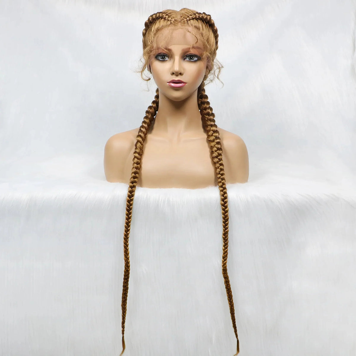 Handmade Double Dutch Cornrow Braided Wig | Natural Black Lace Front | Baby Hair | Kanekalon Synthetic Wig for Women