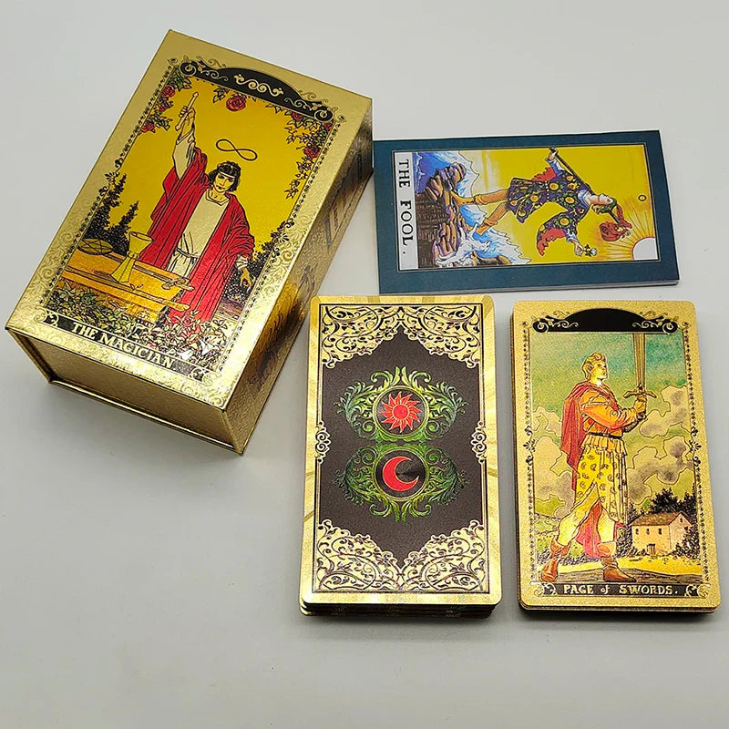 The New Knight Laser Gold Foil Tarot Board Game Set Hot Stamping Luxury PVC Waterproof Wear-resistant Divination Cards