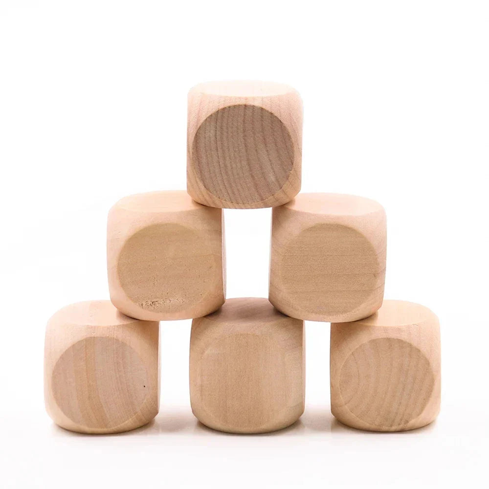 10 Pcs Blank Wooden Dice Unfinished Square Blocks 6 Sided Wood Cubes with Rounded Corners for DIY Craft Projects