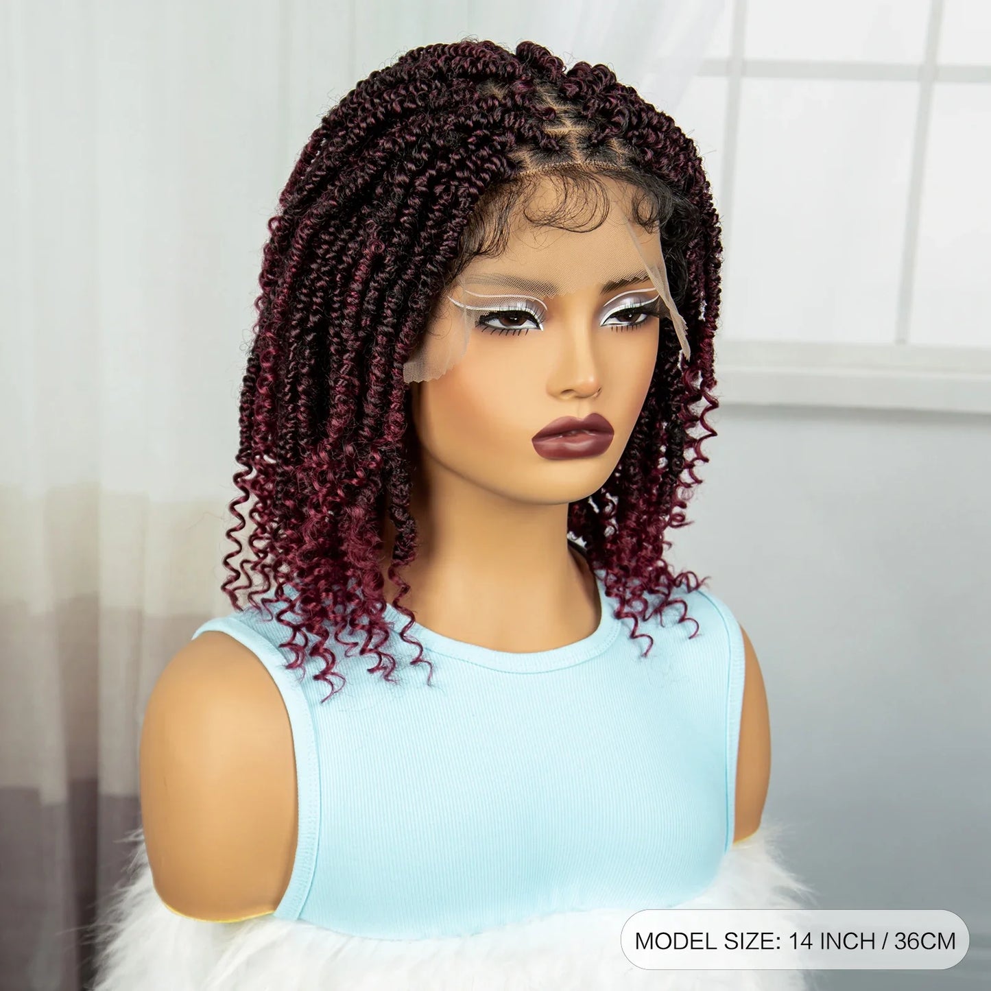 Short Knotless Box Braids Wig with Curly Ends | Handmade Lace Front Bob