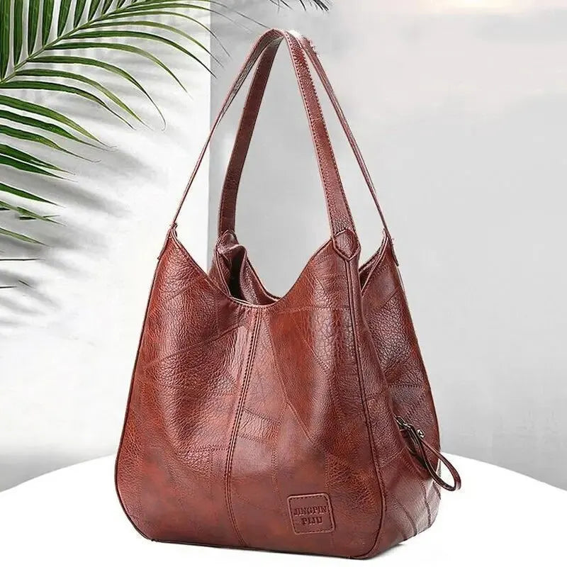 Vintage Women's Leather Shoulder Bag | Large Capacity Marble Grain Daily Commuter Handbag (Shopping Tote, Zipper & Hasp Closure)