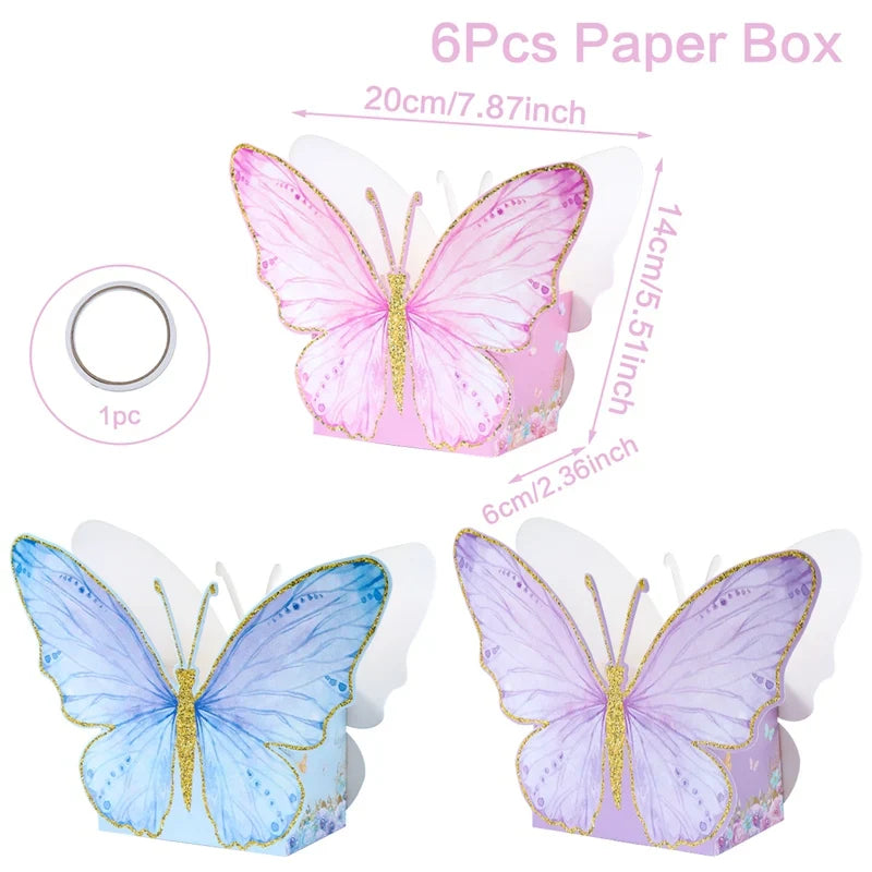 Butterfly Candy Gift Box Pink Purple Butterfly Birthday Party Decorations Kids Wedding Supplies Baby Shower Cookie Biscuit Box