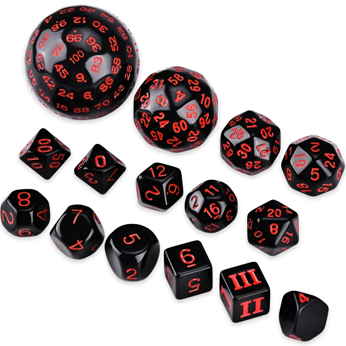 15Pcs Polyhedral Dice Table Game Dice for DND RPG Dungeons and Dragons D3 D4 D5 D6 D7 D8 D10 D% D12 D16 D20 D24 D30 D60 D100
