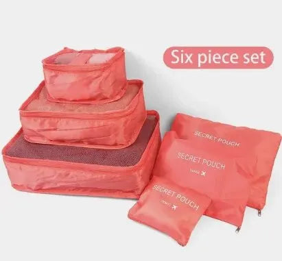 6Pcs Luggage Travel Bags | Underwear Shoes Storage Bag & Oxford Waterproof Cloth Suitcase Pouch Cube (Red Organiser for Clothing)