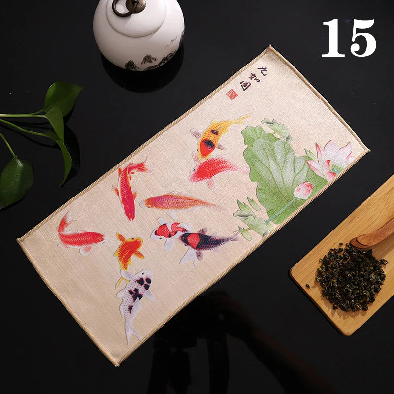 1pc Chinese Painted Thick Tea Towel Super Absorbent Table Mats Suede Professional Rag Tea Mat Napkin High-end Tea Accessories