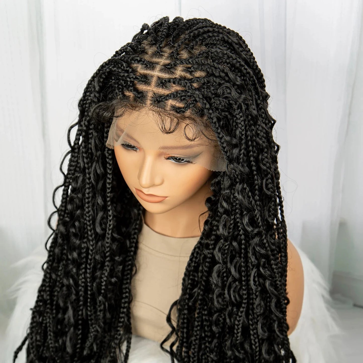 32" Boho Knotless Box Braids Wig | Lace Front | Baby Hair | Black Women