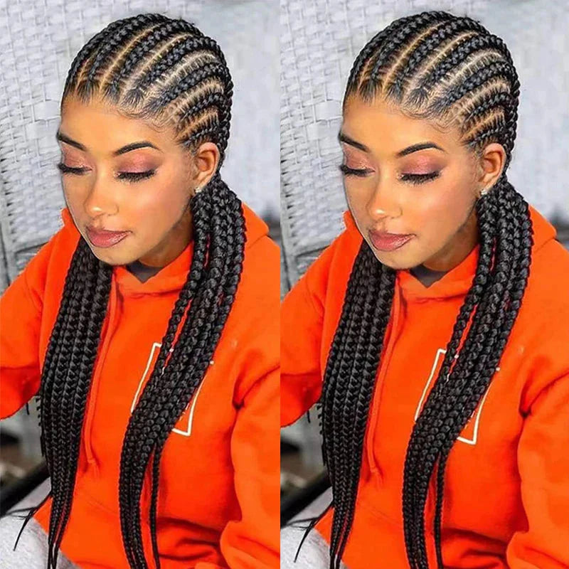 Lightweight Full Lace Box Braided Wig | Baby Hair | Synthetic Cornrows | Black Women