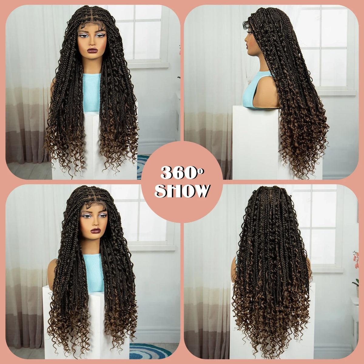 Ombre Knotless Braids Wig | Curly Ends | Full Lace | Baby Hair | Handmade
