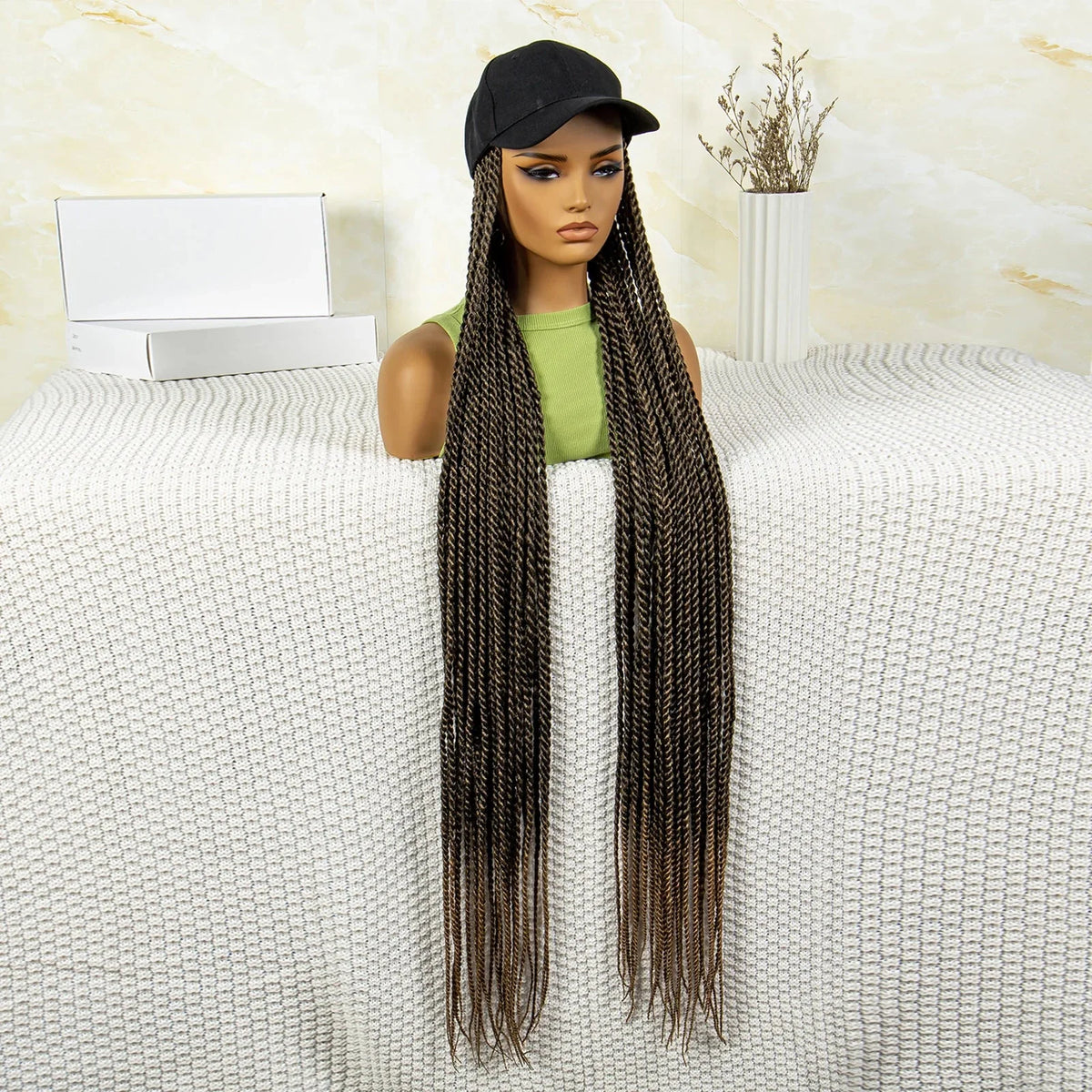 Synthetic Long Twists Braids Extension With Adjustable Cap Fashionable Machine Made Crochet Braided Extension Cap Wig For Women