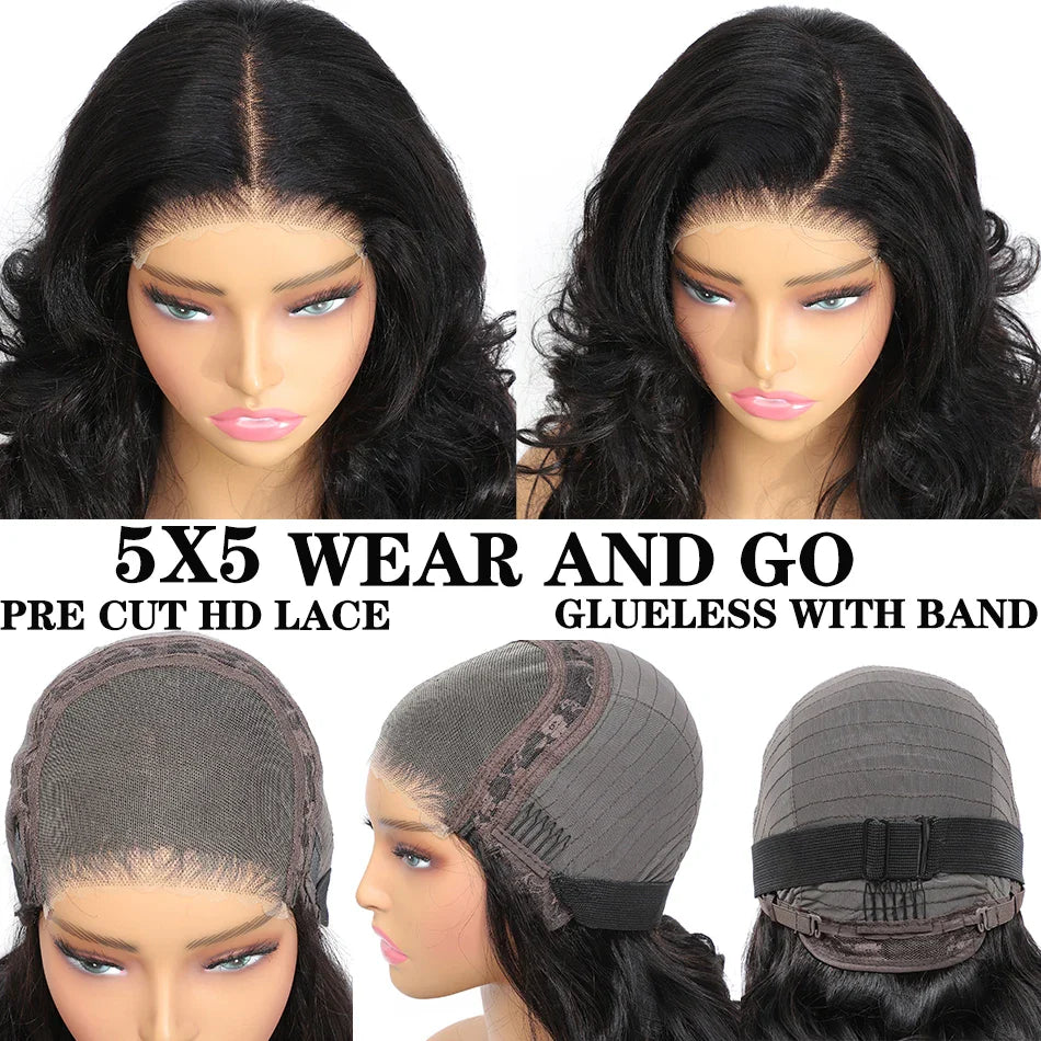 100% Indian Hair | Remy Wear and Go | Glueless | Human Hair | Pre Plucked | Pre Cut | Bouncy | Loose | Body Wave | Lace Front Wigs