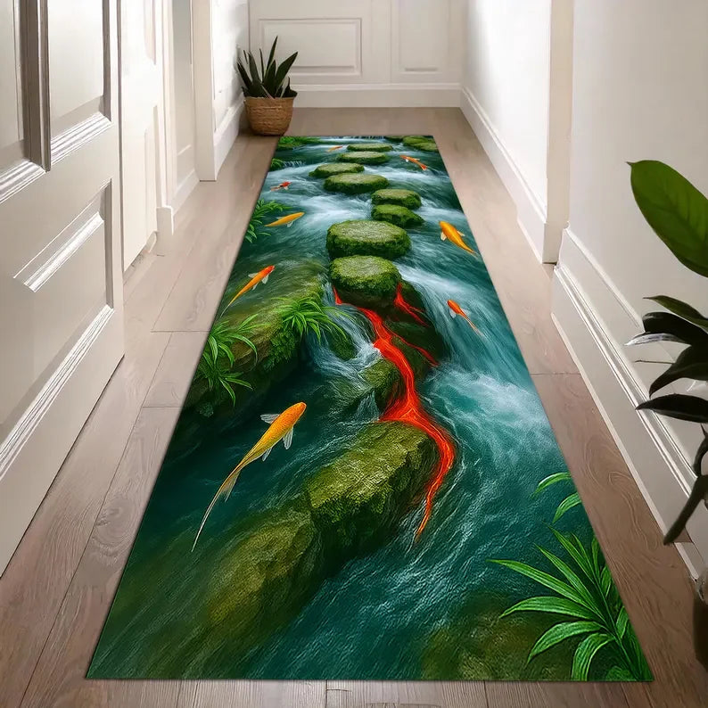 3D Waterfall Canyon Carpet Mat Rug Realistic Nature Print Non-slip Floor Mat for Living Room Bedroom Hallway Home Decoration