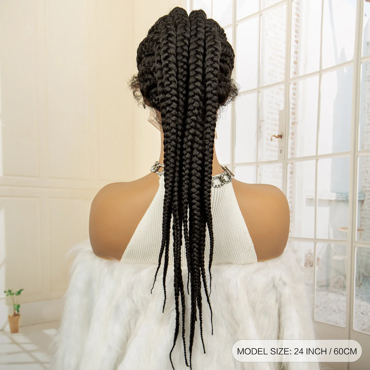 24" Ponytail Braided Wig | Knotless Twists | Lace Frontal | Baby Hair | Kanekalon Synthetic Hair | Black Women