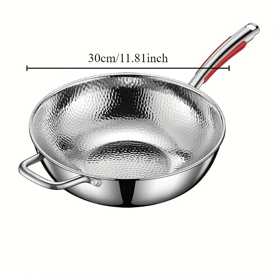 Stainless steel Round Bottom Wok Uncoated Non-stick Pan Can Be Used in Concave Induction Cooker, Household Stir-frying