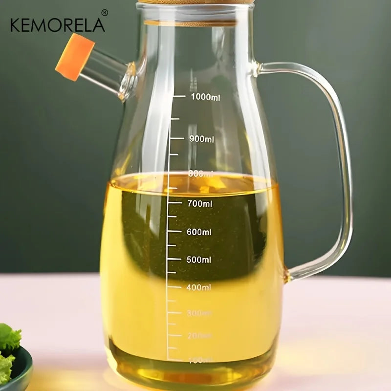KEMORELA 1PC Glass Olive Oil Bottle BPF Oil Leak-Proof Bottle Kitchen Outdoor BBQ Picnic Condiment Container Kitchen Supplies