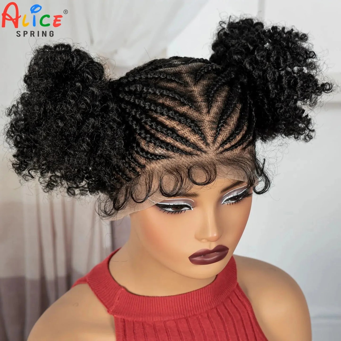 Cornrow Bantu Knot Braided Wig | Full Lace | Baby Hair | Synthetic Lace Front Braids | Cosplay