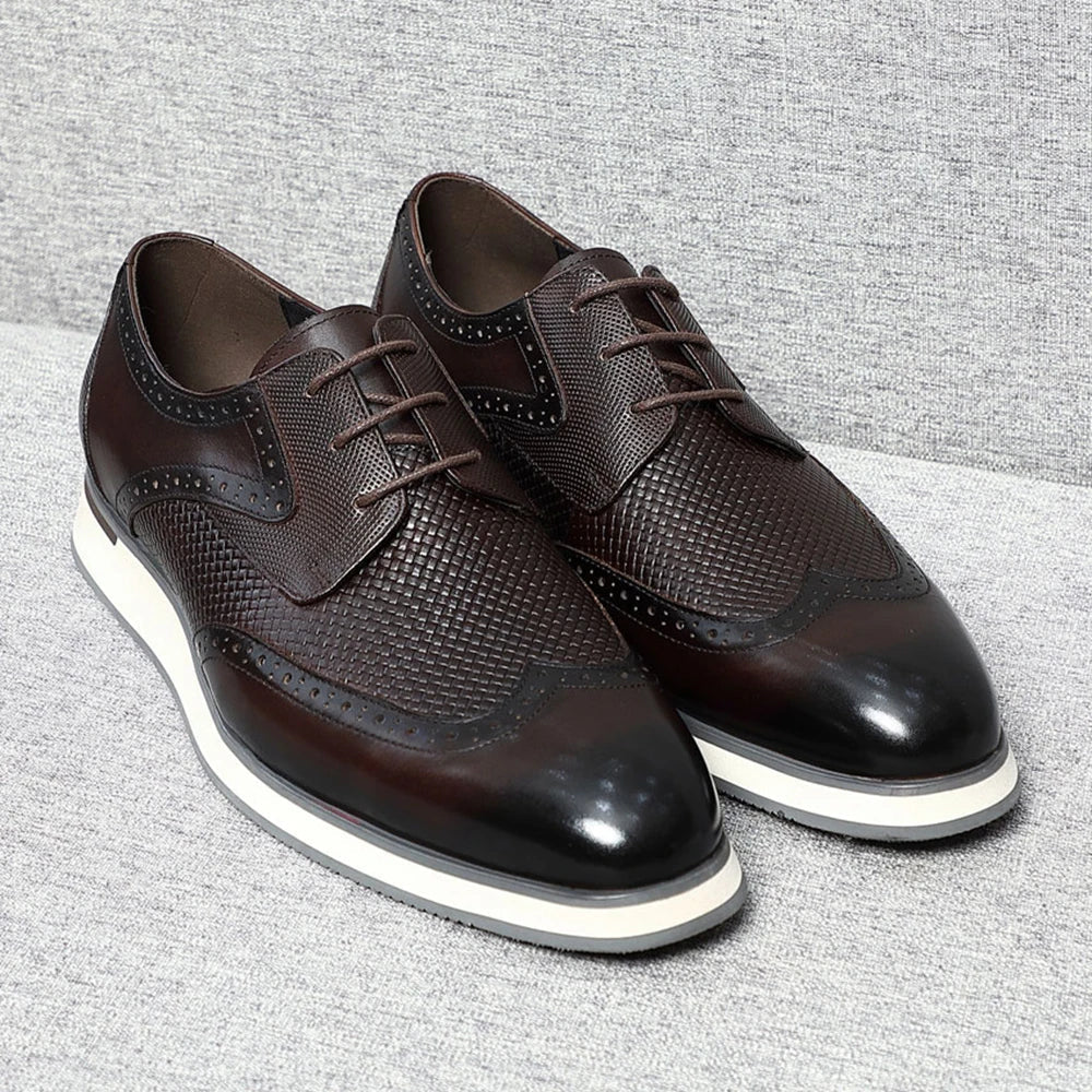 Luxury Handmade Men's Genuine Leather Derby Shoes | Classic Black & Brown Crocodile Print Casual Dress Shoes