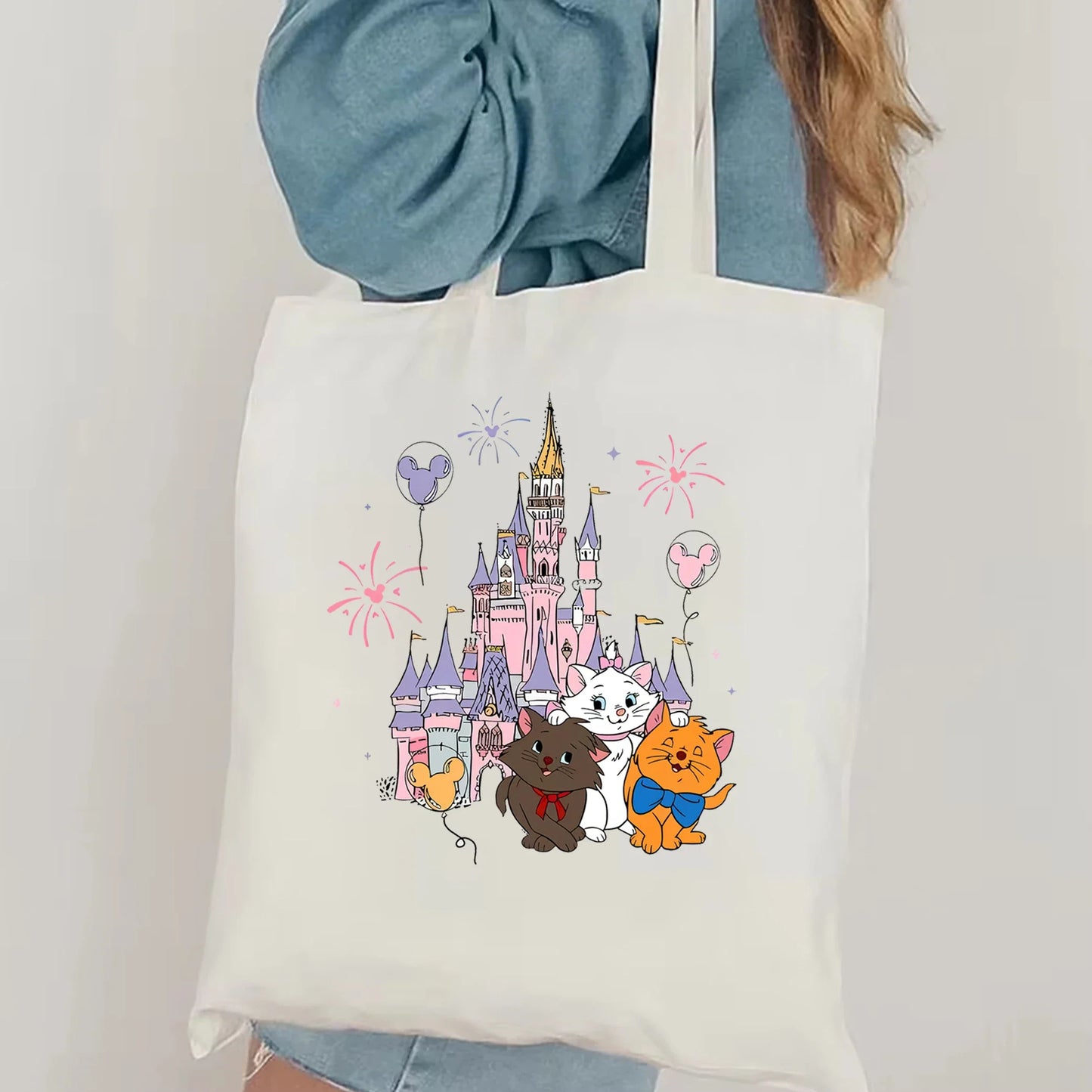 Disney The Aristocats Marie Cat Women's Shoulder Bag | Cute Cat Reusable Shopping Bag (Large Capacity Portable Travel Tote)